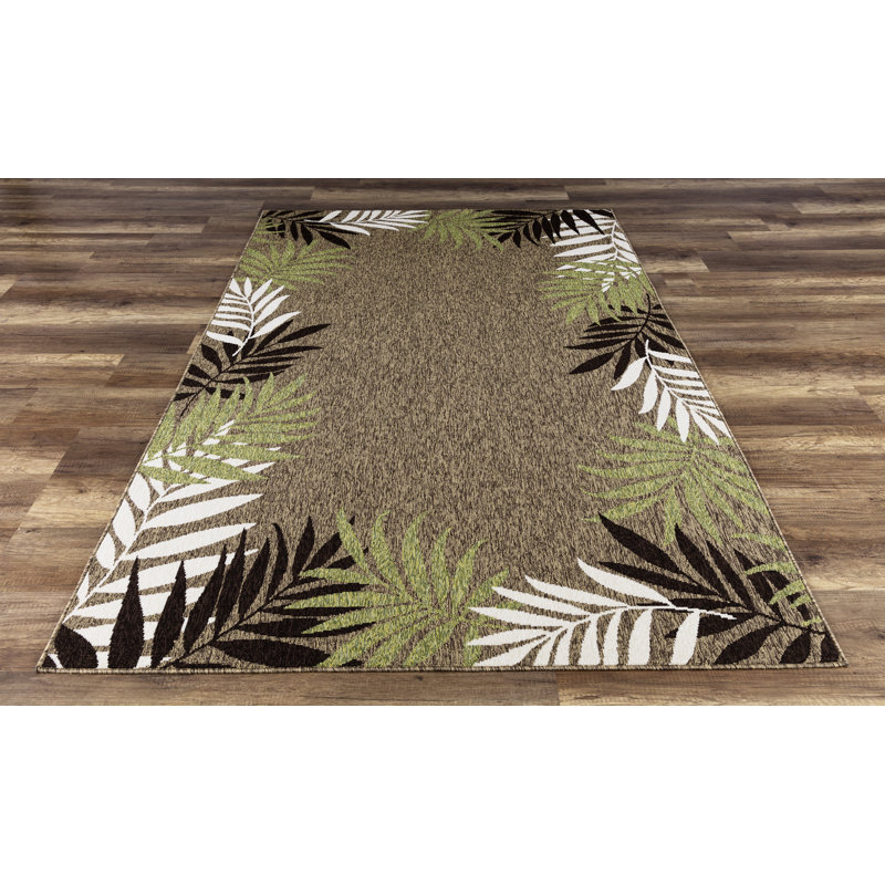 Bay Isle Home Springcreek Beautiful Tropical Palm Leaves Brown/Green Indoor/Outdoor Area Rug